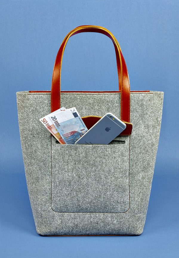 Женская сумка-шоппер «D.D.» BlankNote (фетр + кожа коньяк)