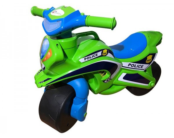 Беговел-мотоцикл Doloni Toys «Полиция» с широкими колесами (зеленый/голубой)