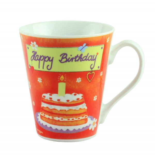 Кружка  фарфор "Happy  Birthday", оранжевая