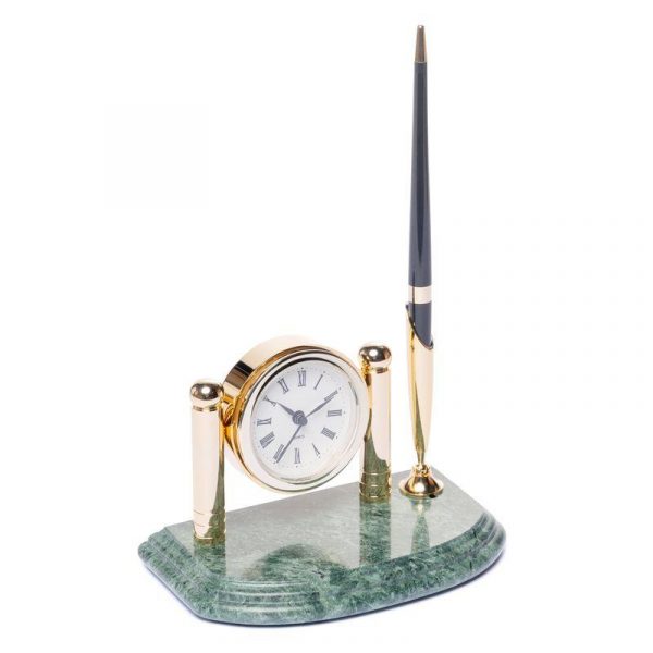 Подставка для ручки BST «С часами» 16х10 мраморная