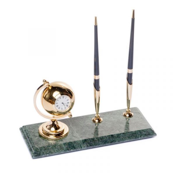 Подставка настольная BST с часами для ручек мраморная,  24х10