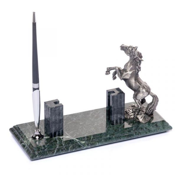 Подставка настольная для визиток и ручки BST «Лошадь», 24х10, мраморная Подставка настольная для визиток и ручки BST «Лошадь», 24х10, мраморная