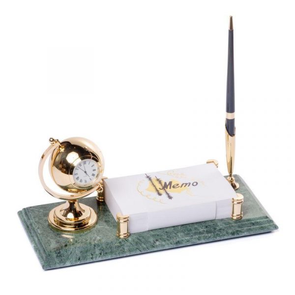 Подставка на стол руководителя BST с ручкой с держателем для бумаг и часами мраморная, 24х12