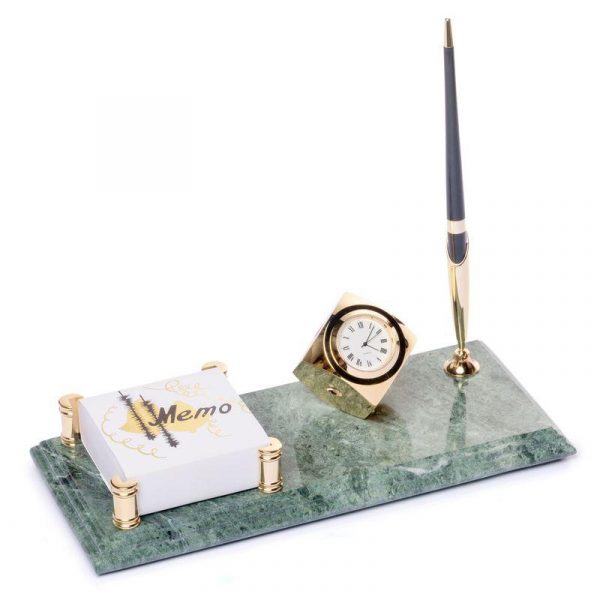 Настольная подставка BST для ручки и с фиксатором для бумаг с часами, 24х12