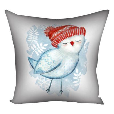 Подушка с принтом 40х40 см «Птичка в шапке»