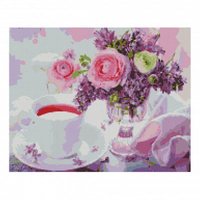 Алмазная мозаика «Букет с чашкой чая» Strateg 40х50 см