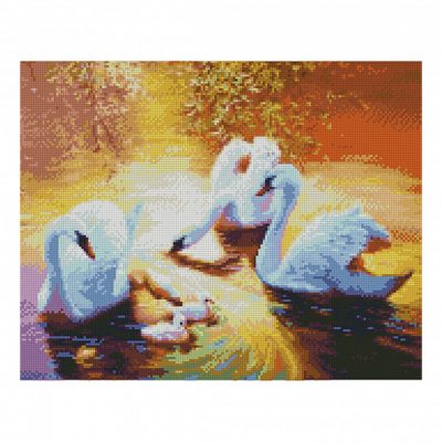 Алмазная мозаика «Лебеди на западе в пруду» Strateg 40х50 см