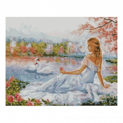 Алмазная мозаика «Девушка и лебеди» Strateg 40х50 см
